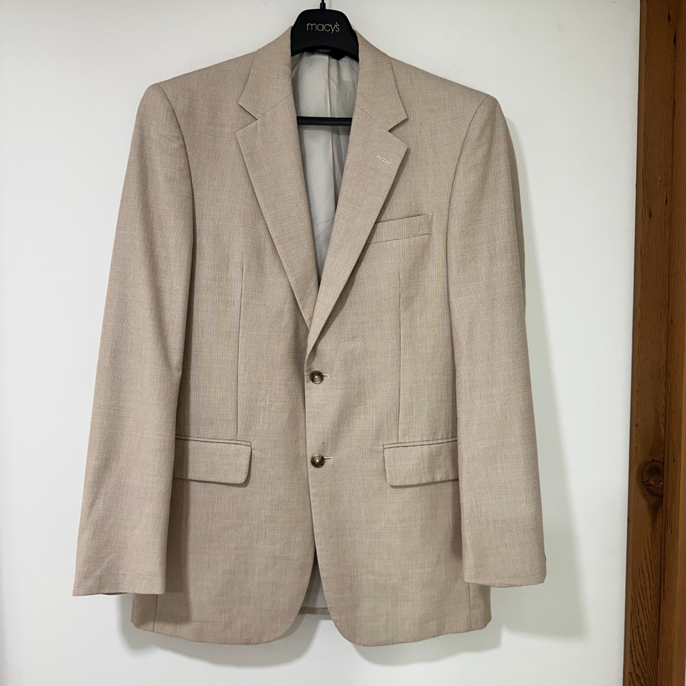 Jos. A. Bank Sport Coat Mens 40L Tan Cotton Wool Blend Blazer Micro Houndstooth